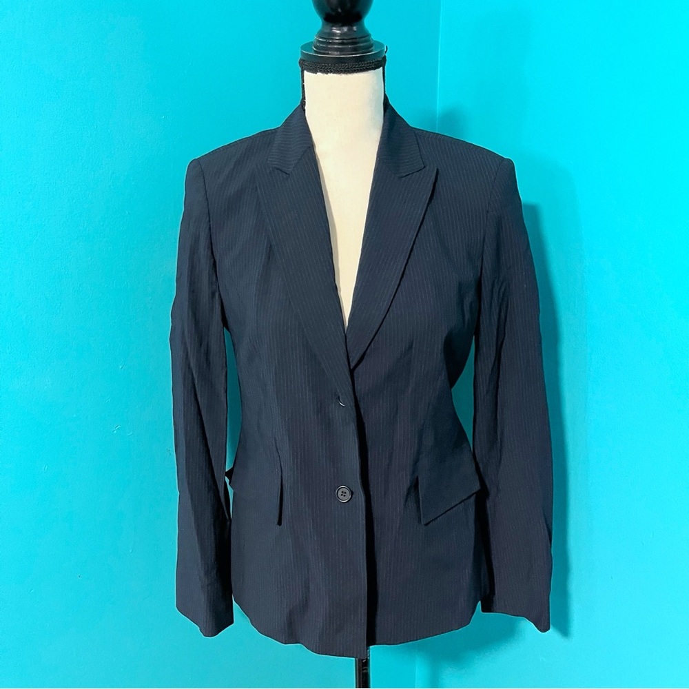 Calvin Klein 4 Navy Blue Pinstripe Double Button Blazer Jacket Wool Blend
